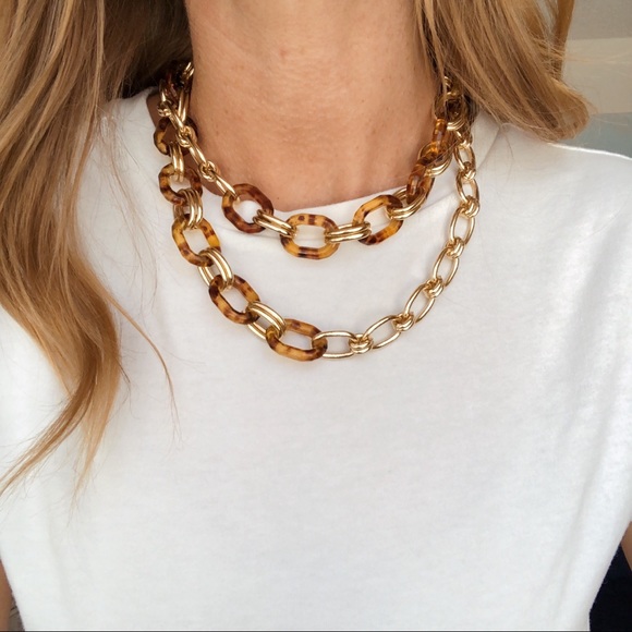 Vintage Jewelry - Vintage Gold Tone & Tortoise Shell Chain Necklace